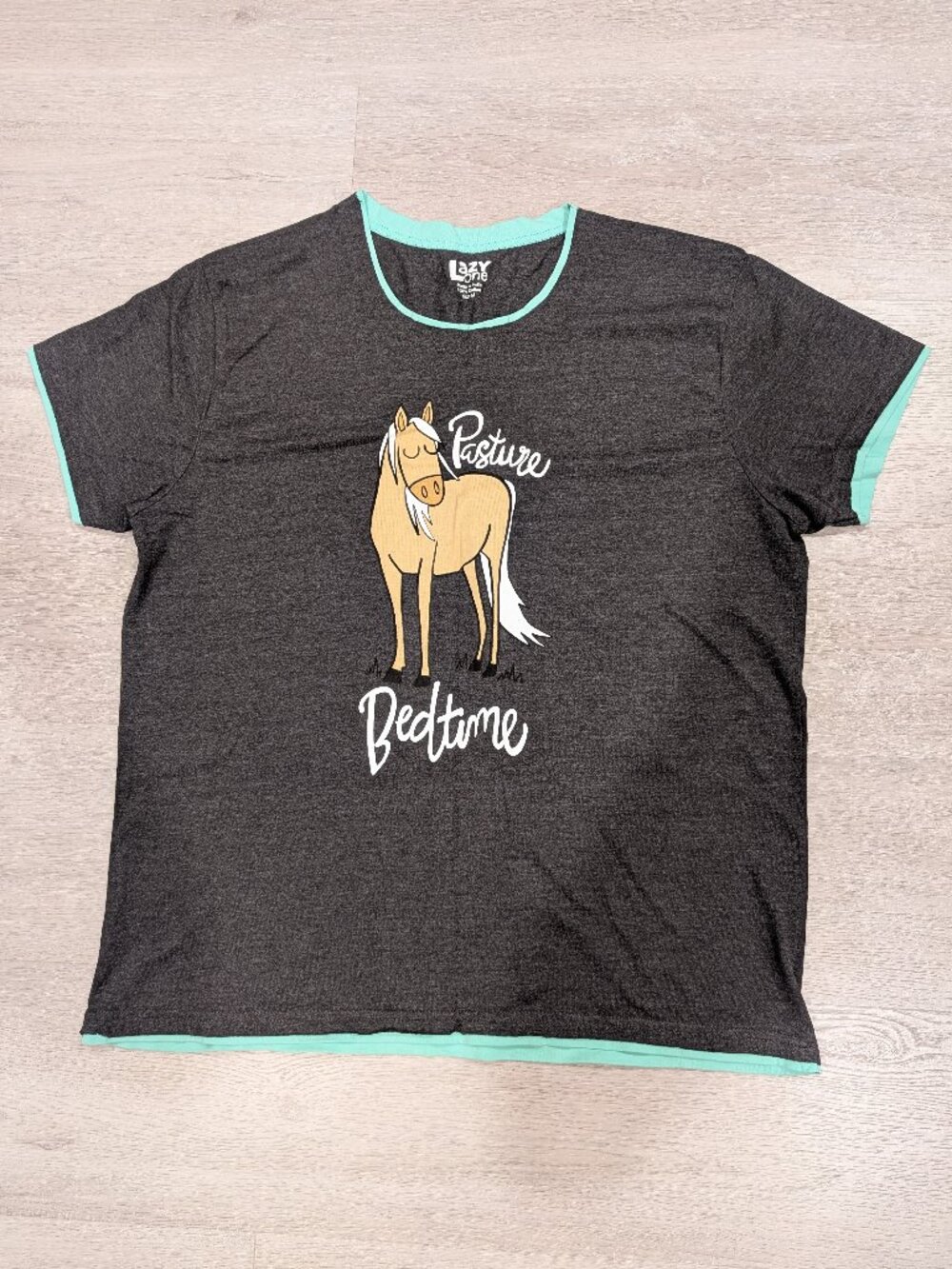 Lazy One Short Sleeve Pyjama Top - Charcoal Grey & Teal/Mint Green